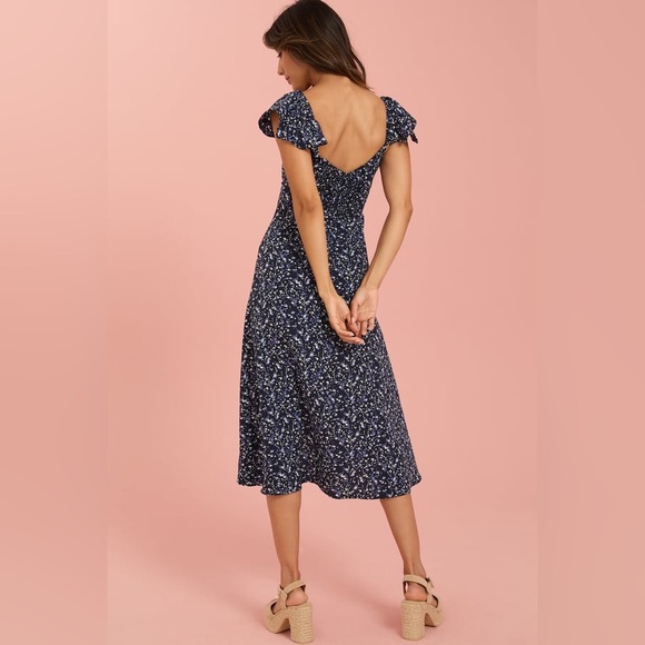 Reformation Baxley Floral Print Midi Dress In Blue Size 0 - Picture 7 of 14